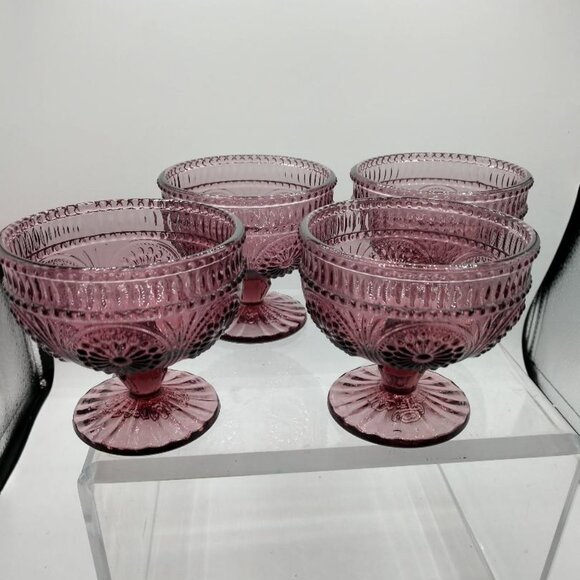 Four (4) Pioneer Woman Adeline Plum Purple Foot Glass Sundae Dessert Dishes - Picture 1 of 6